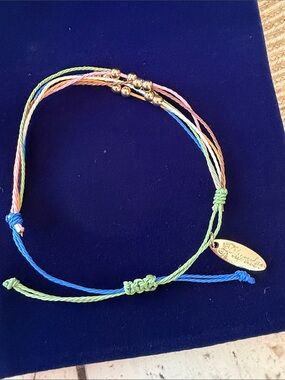 Plunder Multicolor Braided Cord Bracelet with Gold Round Beads & Logo Tag